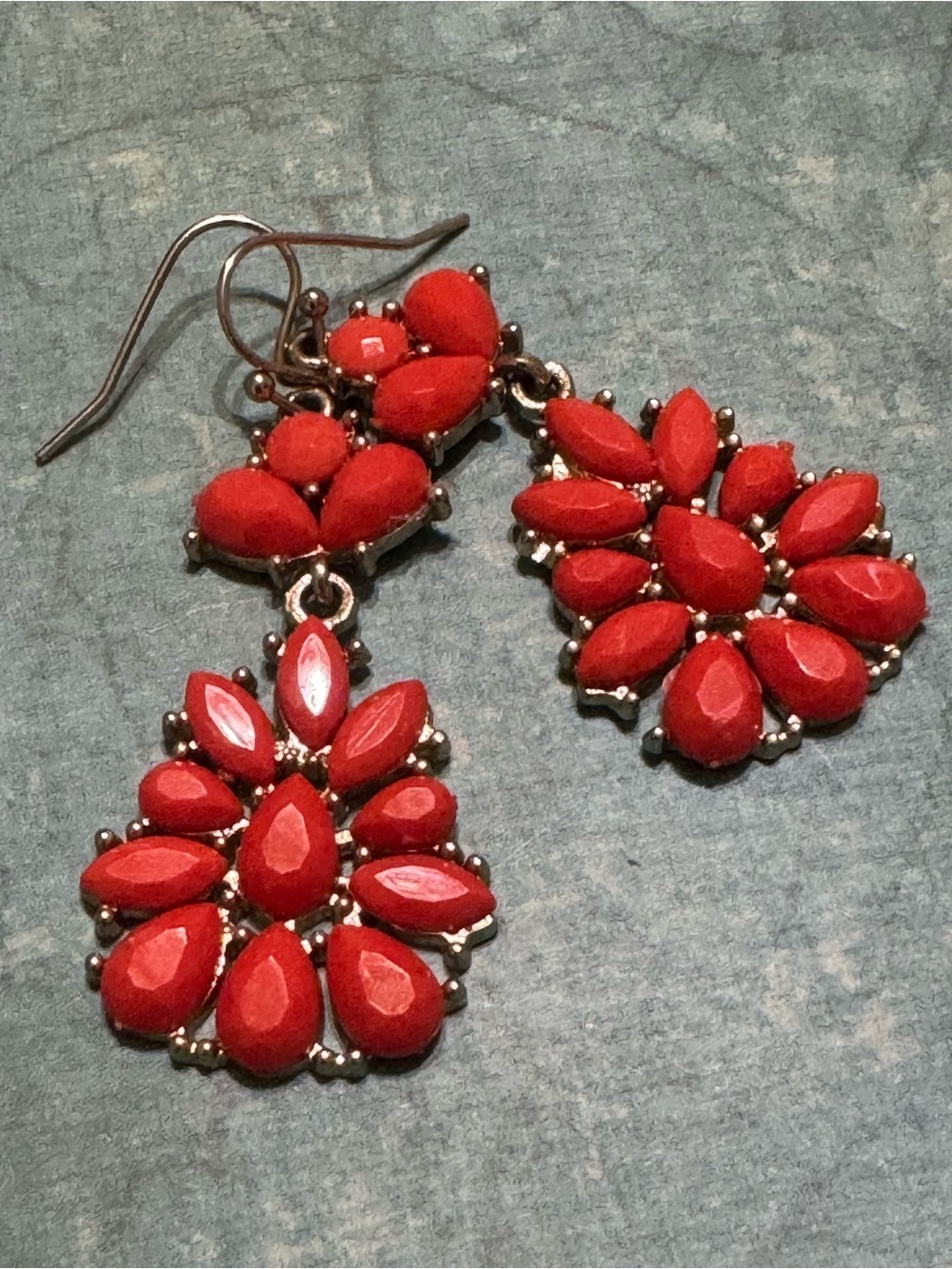 CORAL/ORANGE RHINESTONES DANGLE EARRINGS